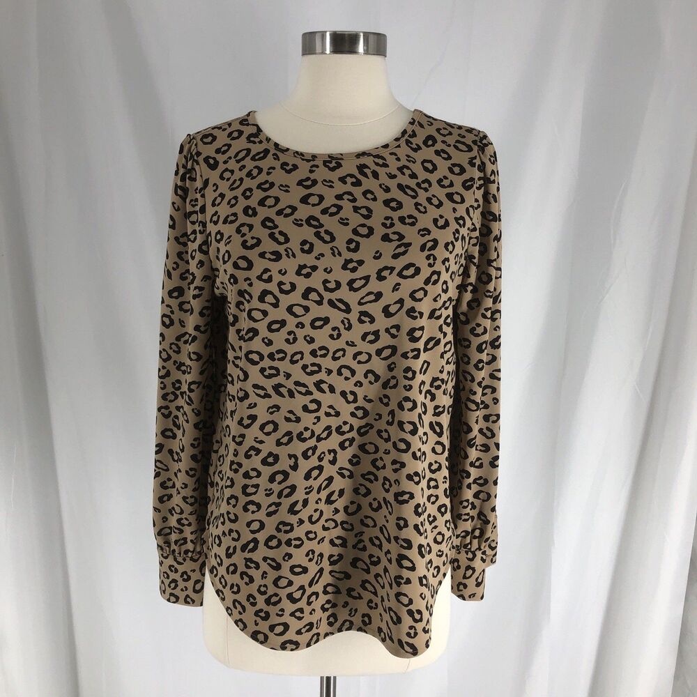 Ann Taylor Factory Leopard Print Long Sleeve Top Size M Brown